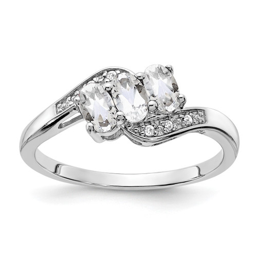 Sterling Silver Rhodium-Plated White Topaz and 0.03ct Diamond Ring
