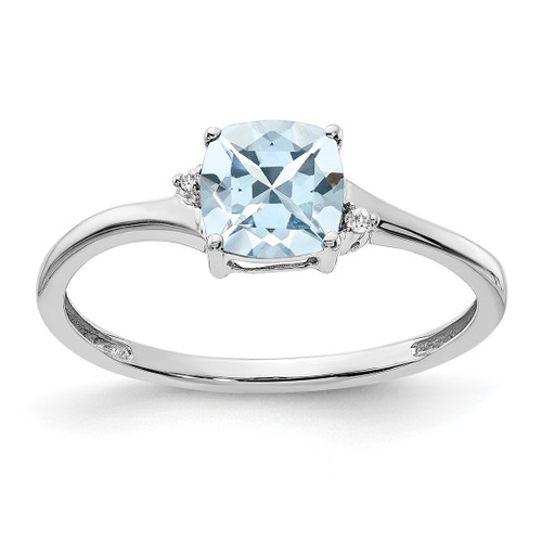 Sterling Silver Rhodium-Plated Aquamarine and 0.01ct Diamond Ring, 1.4 mm