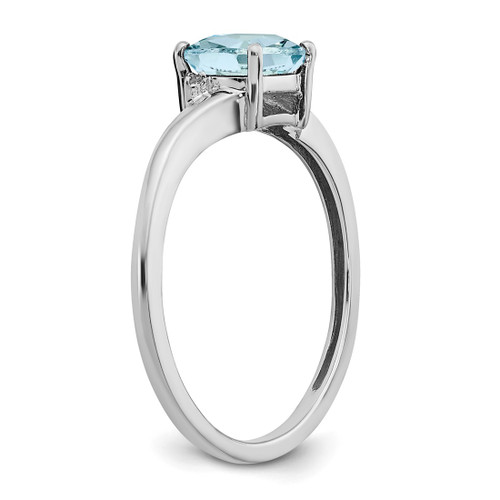 Sterling Silver Rhodium-Plated Aquamarine and 0.01ct Diamond Ring, 1.4 mm - View 2