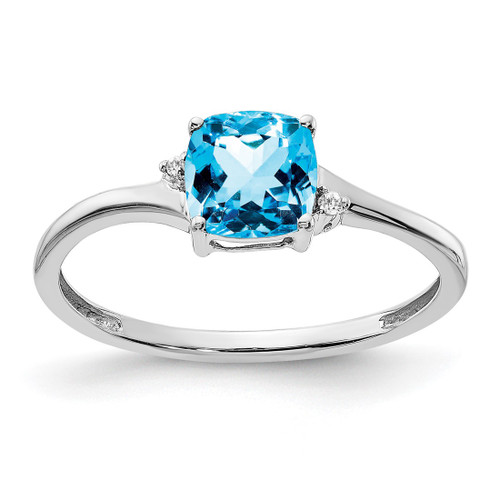 Sterling Silver Rhodium-Plated Blue Topaz and 0.01ct Diamond Ring, 1.4 mm