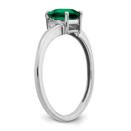 Sterling Silver Rhodium-Plated Lab-Created Emerald and 0.01ct Diamond Ring, 1.4 mm - View 2
