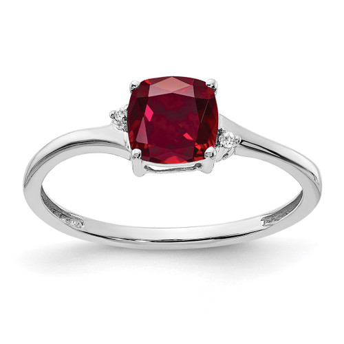 Sterling Silver Rhodium-Plated Lab-Created Ruby and 0.01ct Diamond Ring, 1.4 mm