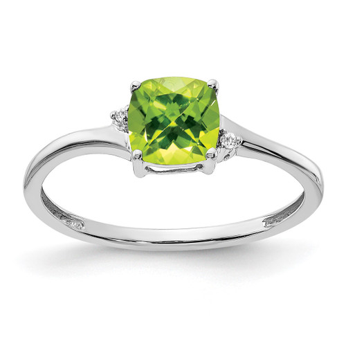 Sterling Silver Rhodium-Plated Peridot and 0.01ct Diamond Ring, 1.4 mm