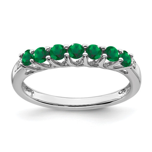 Sterling Silver Rhodium-Plated Lab-Created Emerald and 0.012ct Diamond Ring
