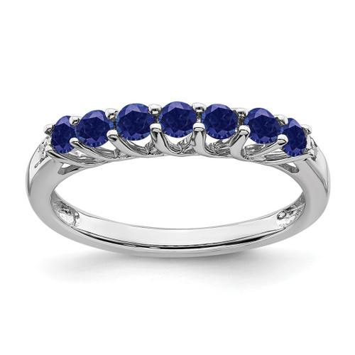 Sterling Silver Rhodium-Plated Lab-Created Sapphire and 0.012ct Diamond Ring