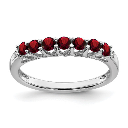 Sterling Silver Rhodium-Plated Garnet and 0.012ct Diamond Ring