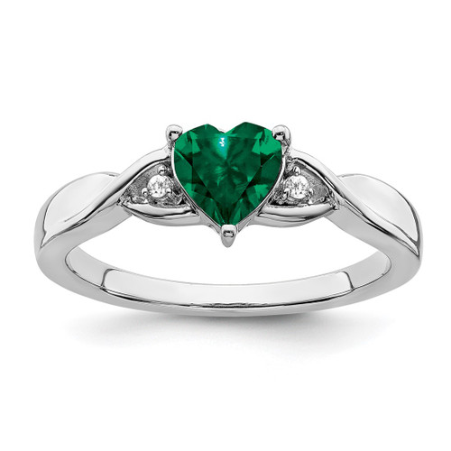 Sterling Silver Rhodium-Plated Lab-Created Emerald and 0.02ct Diamond Ring