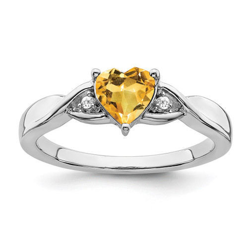 Sterling Silver Rhodium-Plated Citrine and 0.02ct Diamond Ring