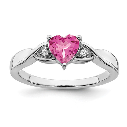 Sterling Silver Rhodium-Plated Pink Tourmaline and 0.02ct Diamond Ring