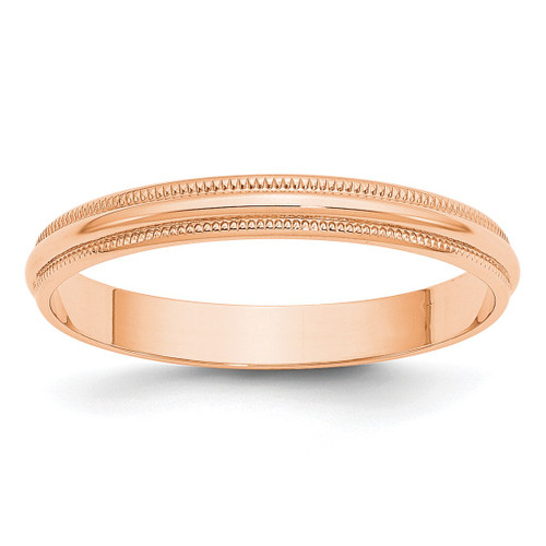 14K Rose Gold 3 mm Lightweight Milgrain Half Round Wedding Band