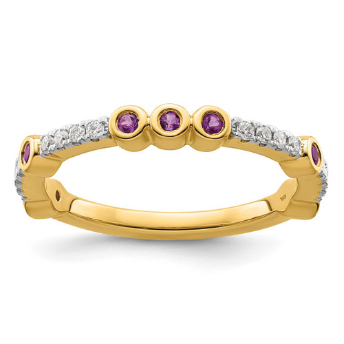 14K Yellow Gold Stackable Expressions Amethyst and 0.08ct Diamond Ring, 2 mm