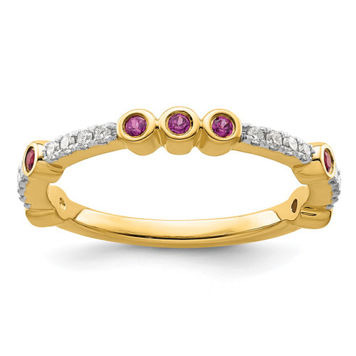 14K Yellow Gold Stackable Expressions Rhodolite Garnet and 0.08ct Diamond Ring, 2 mm