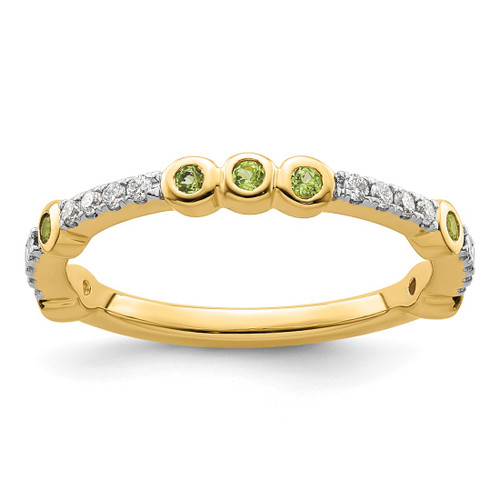 14K Yellow Gold Stackable Expressions Peridot and 0.08ct Diamond Ring, 2 mm
