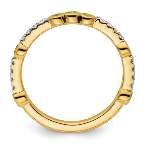 14K Yellow Gold Stackable Expressions Peridot and 0.08ct Diamond Ring, 2 mm - View 2