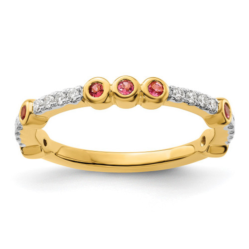 14K Yellow Gold Stackable Expressions Pink Tourmaline and 0.08ct Diamond Ring, 2 mm