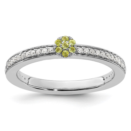 Rhodium-Plated 14K White Gold Stackable Expressions Peridot and 0.12ct Diamond Ring, 2 mm