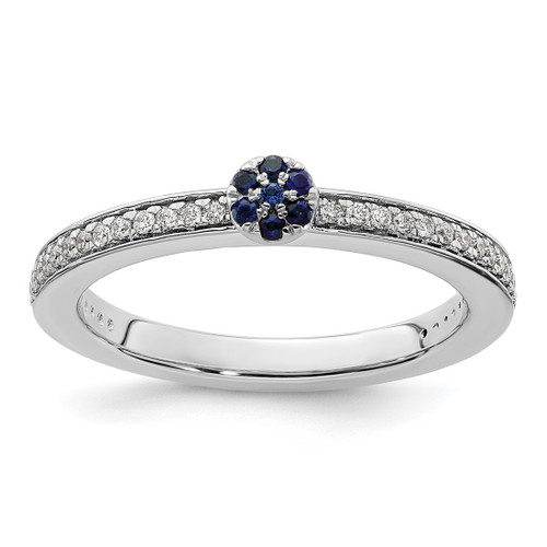Rhodium-Plated 14K White Gold Stackable Expressions Lab-Created Sapphire and 0.12ct Diamond. Ring, 2 mm