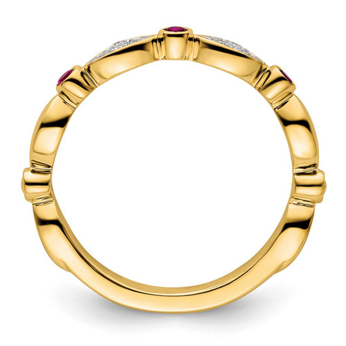 14K Yellow Gold Stackable Expressions Lab-Created Ruby and 0.054ct Diamond Ring, 2.5 mm - View 2