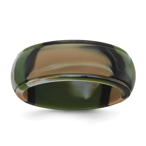Silicone Green and Brown Camouflage 8 mm Ridged Edge Wedding Band