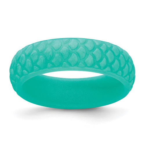 Silicone Sky Blue Mermaid Pattern 5.7 mm Domed Wedding Band
