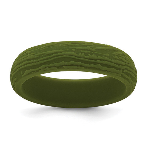Silicone Olive Green 5.70 mm Wood Grain Pattern Wedding Band