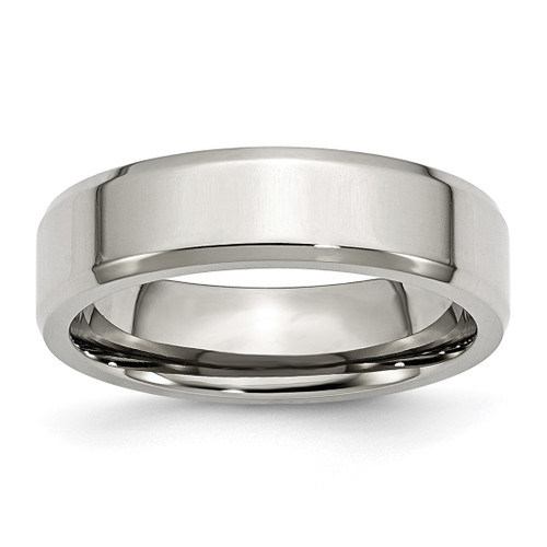Chisel Stainless Steel Polished 6 mm Beveled Edge Wedding Band, Flat