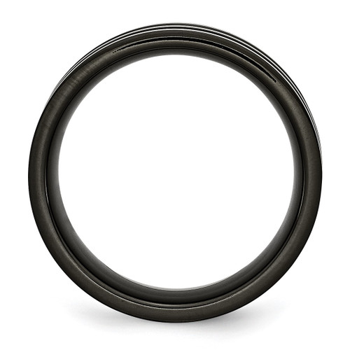 Chisel Stainless Steel Polished Black Ion-Plated with Grey Carbon Fiber Inlay 8 mm Wedding Band - View 2