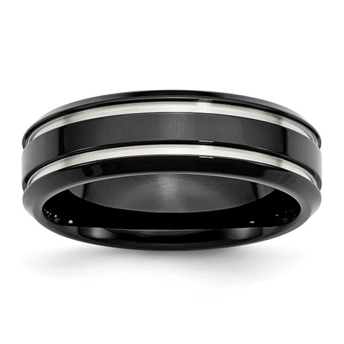 Chisel Stainless Steel Polished Black Ion-Plated 7 mm Grooved Wedding Band, Flat