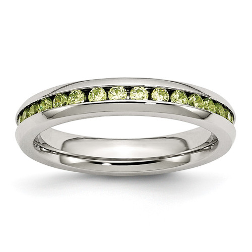 Chisel Stainless Steel Polished 4 mm August Light Green Cubic Zirconia Ring
