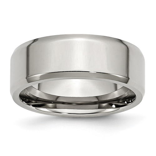 Chisel Stainless Steel Polished 8 mm Beveled Edge Wedding Band, Flat