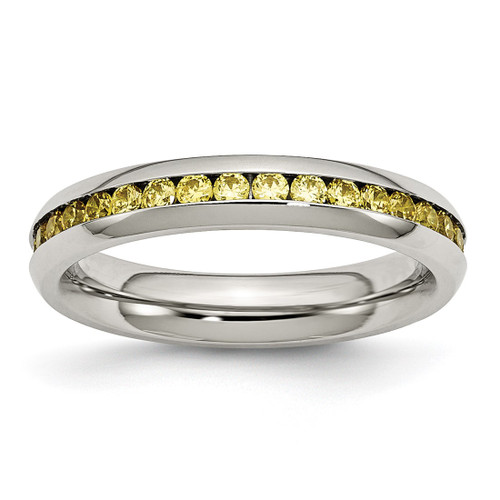 Chisel Stainless Steel Polished 4 mm November Yellow Cubic Zirconia Ring