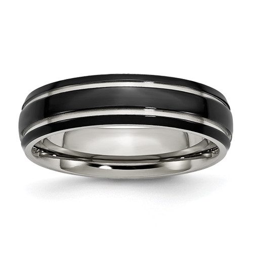 Chisel Stainless Steel Polished Black Ion-Plated 6 mm Grooved Wedding Band, Half Round