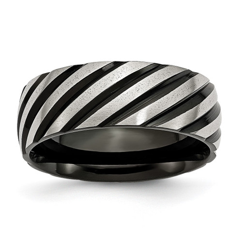 Stainless Steel 8 mm Black Ion-Plated Swirl Brushed & Polished Wedding Band