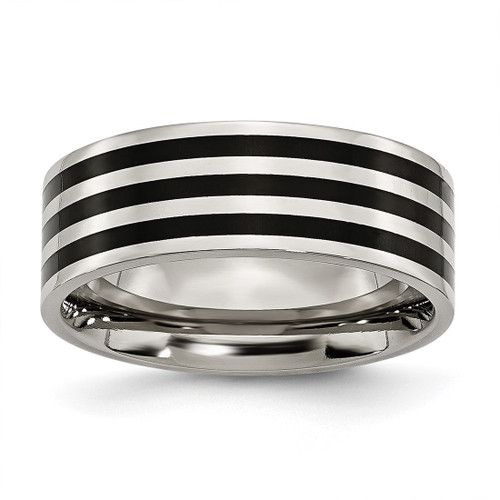 Stainless Steel 8 mm Black Ion-Plated Striped Polished Wedding Band
