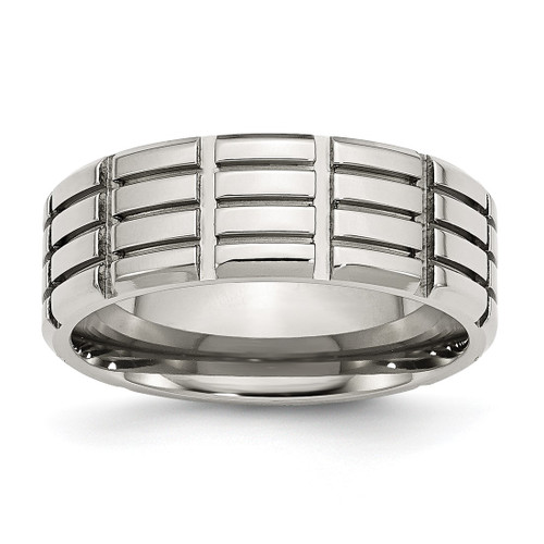 Stainless Steel Polished 8 mm Grooved Wedding Band, 8 mm Band - SR161