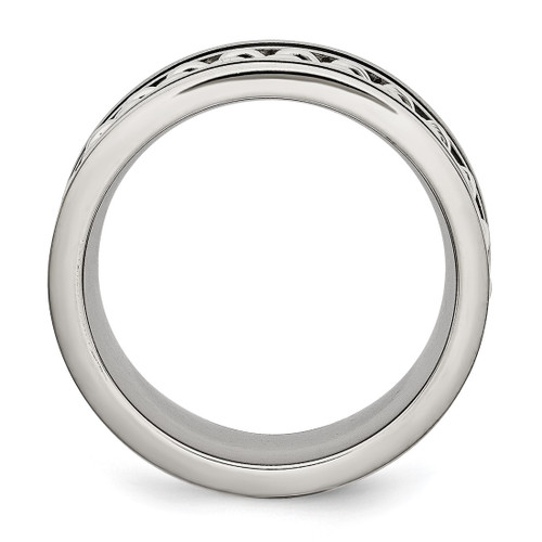 Chisel Stainless Steel Brushed and Polished Black Ion-Plated Chain Inlay 10 mm Wedding Band, Flat - View 2