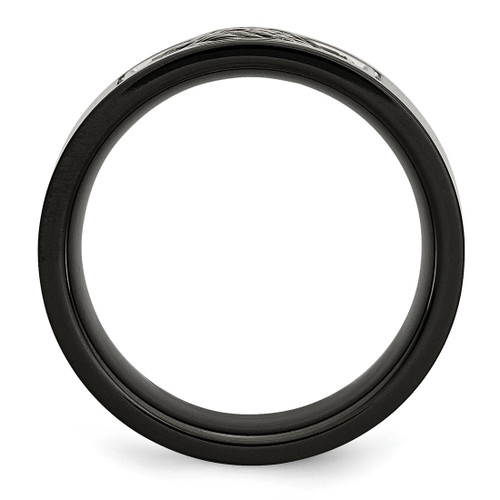 Stainless Steel Polished Black Ion-Plated with Grey Wire Inlay 10 mm Wedding Band - View 2