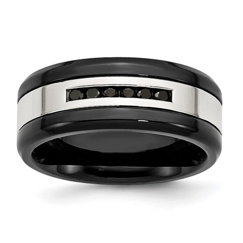 Chisel Stainless Steel Polished Black Ion-Plated Black 0.24ct Diamond 9 mm Wedding Band