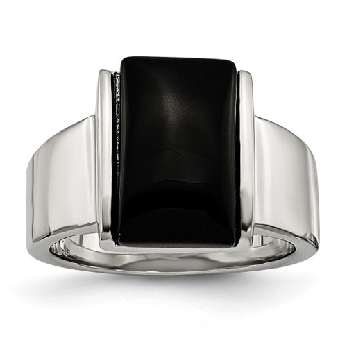 Stainless Steel Black Glass Ring