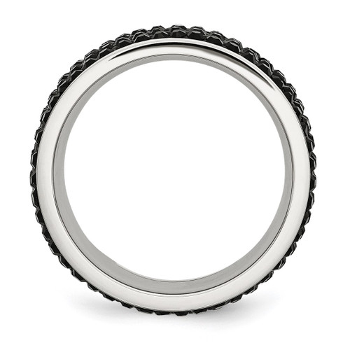 Chisel Stainless Steel Polished with Black Crystal 9 mm Band Ring - View 2