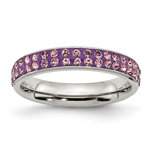 Stainless Steel 4 mm Polished Light Purple Crystal Ring