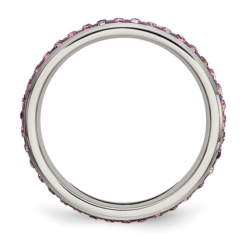 Stainless Steel 4 mm Polished Light Purple Crystal Ring - View 2