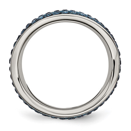 Stainless Steel 4 mm Polished Blue Crystal Wavy Ring - View 2