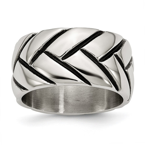 Stainless Steel Polished Braided Design Ring, 12 mm