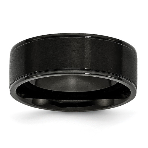 Stainless Steel 8 mm Black Ion-Plated Grooved Brushed/Polished Wedding Band