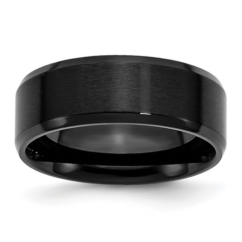 Chisel Stainless Steel Polished Brushed Center Black Ion-Plated 8 mm Beveled Edge Wedding Band, Flat