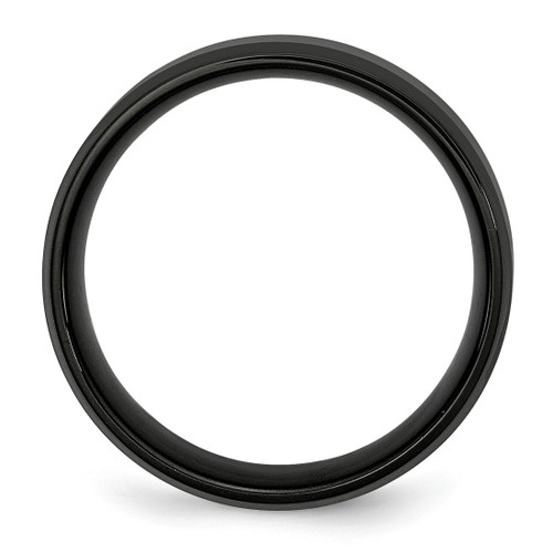 Chisel Stainless Steel Polished Brushed Center Black Ion-Plated 8 mm Beveled Edge Wedding Band, Flat - View 2