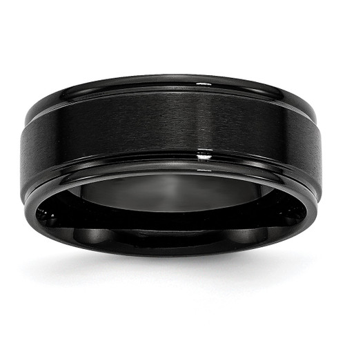 Chisel Stainless Steel Polished with Brushed Center Black Ion-Plated 8 mm Wedding Band, Flat