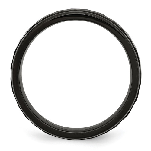 Chisel Stainless Steel Polished and Hammered Black Ion-Plated 7 mm Wedding Band, Flat - View 2