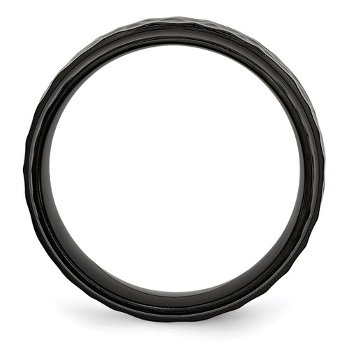 Chisel Stainless Steel Polished and Hammered Black Ion-Plated 8 mm Beveled Edge Wedding Band, Flat - View 2